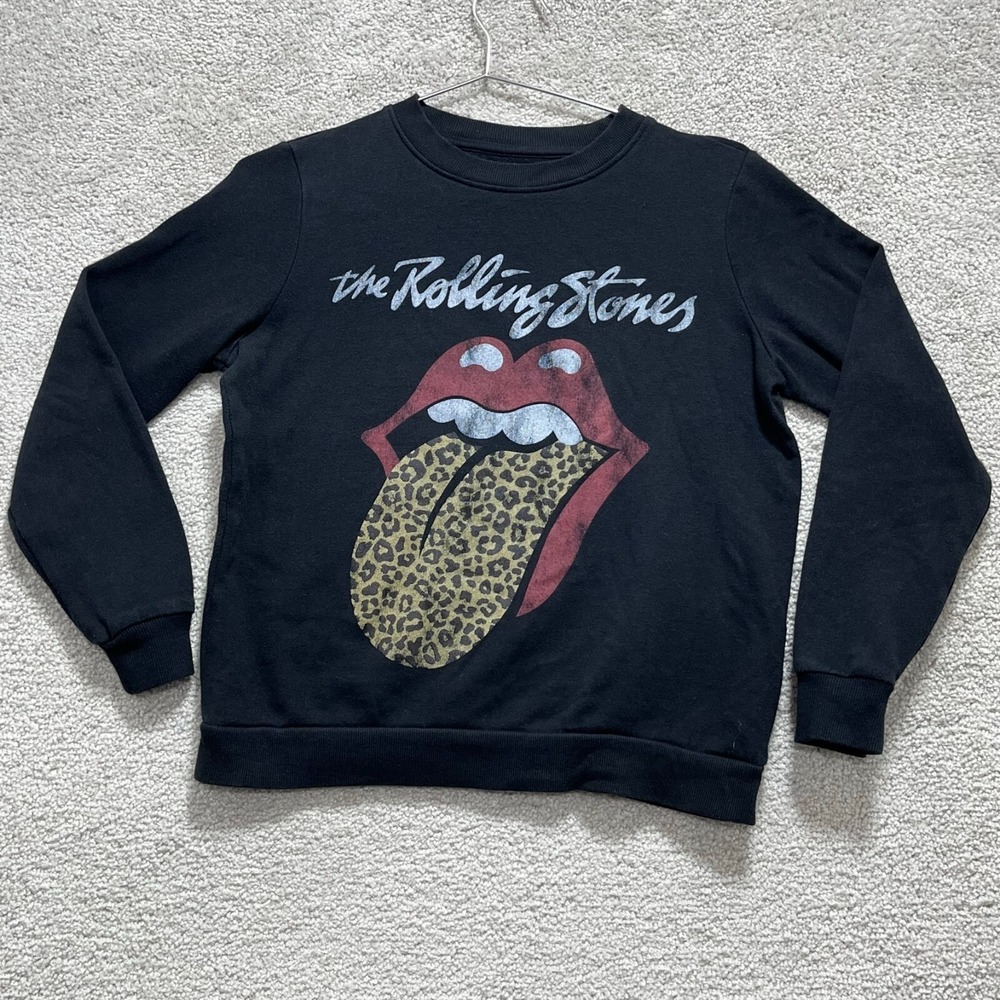 The Rolling Stones Sweatshirt Women's XS Black Graphic Fleece Pullover Crew Neck